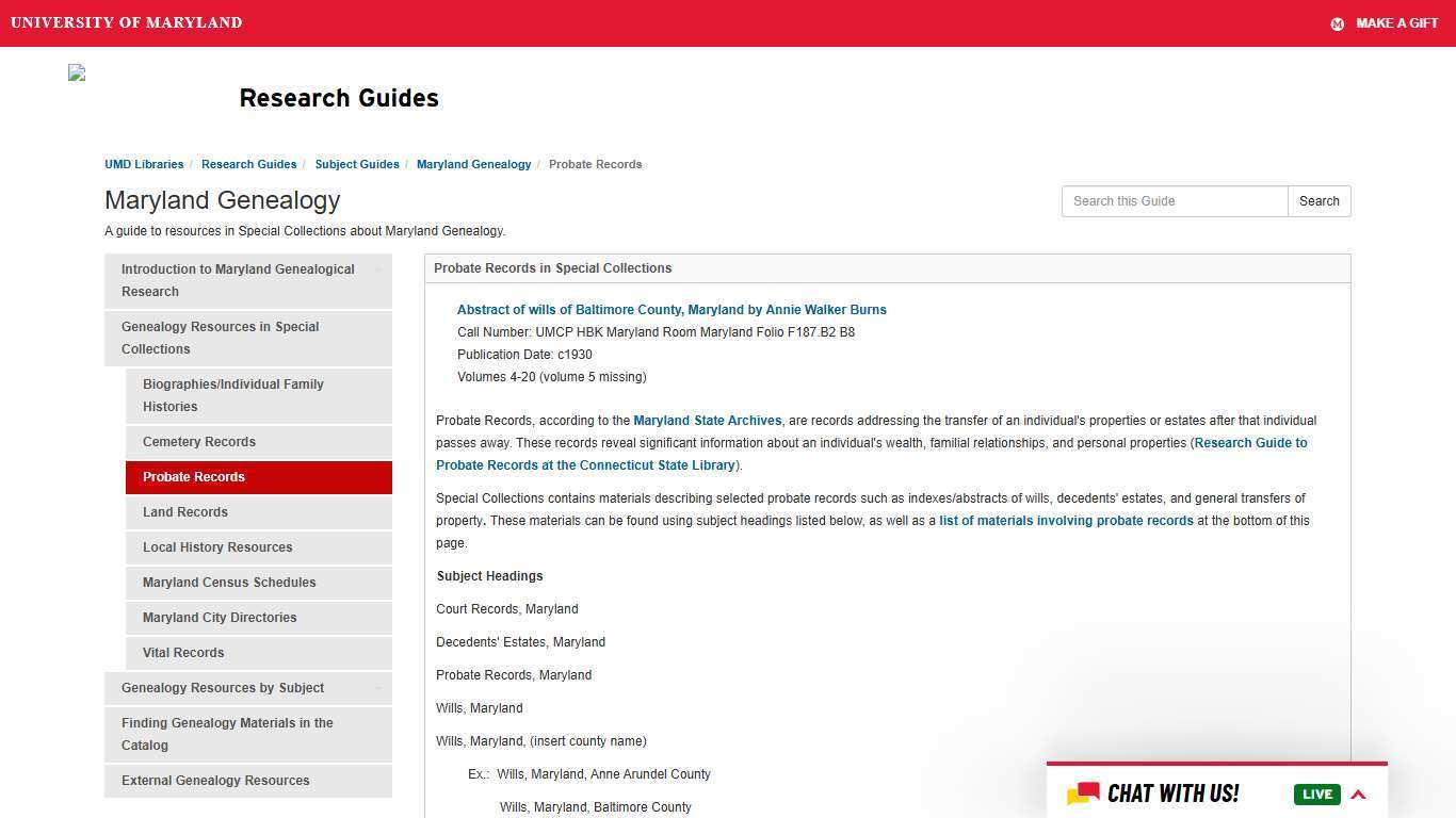 Probate Records - Maryland Genealogy - Research Guides at University of Maryland Libraries